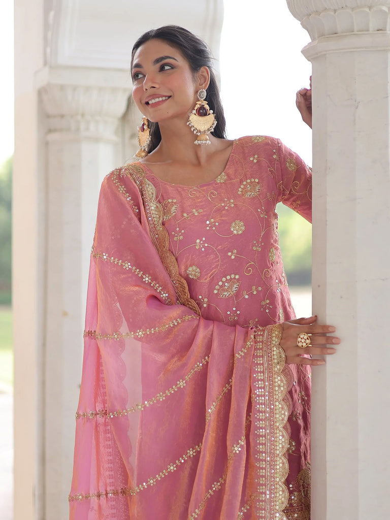 Adorable Pink Sequins Embroidered Organza Festive Wear Salwar Kameez