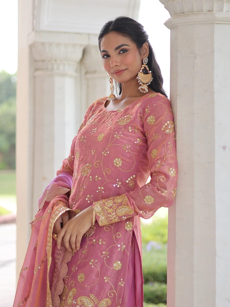 Adorable Pink Sequins Embroidered Organza Festive Wear Salwar Kameez