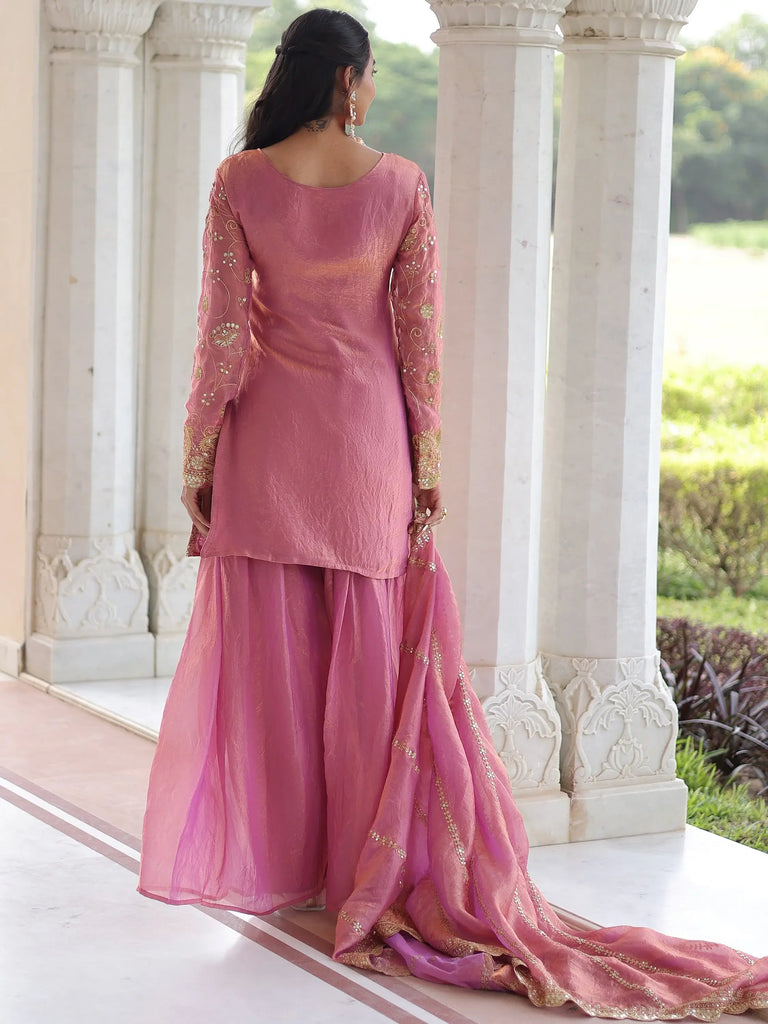 Adorable Pink Sequins Embroidered Organza Festive Wear Salwar Kameez