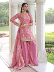 Adorable Pink Sequins Embroidered Organza Festive Wear Salwar Kameez