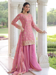 Adorable Pink Sequins Embroidered Organza Festive Wear Salwar Kameez