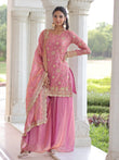 Adorable Pink Sequins Embroidered Organza Festive Wear Salwar Kameez