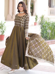 Dazzling Green Zari Embroidered Silk Festival Wear Gown With Dupatta