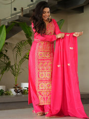 Impressive Pink Embroidered Chinon Festival Wear Salwar Kameez