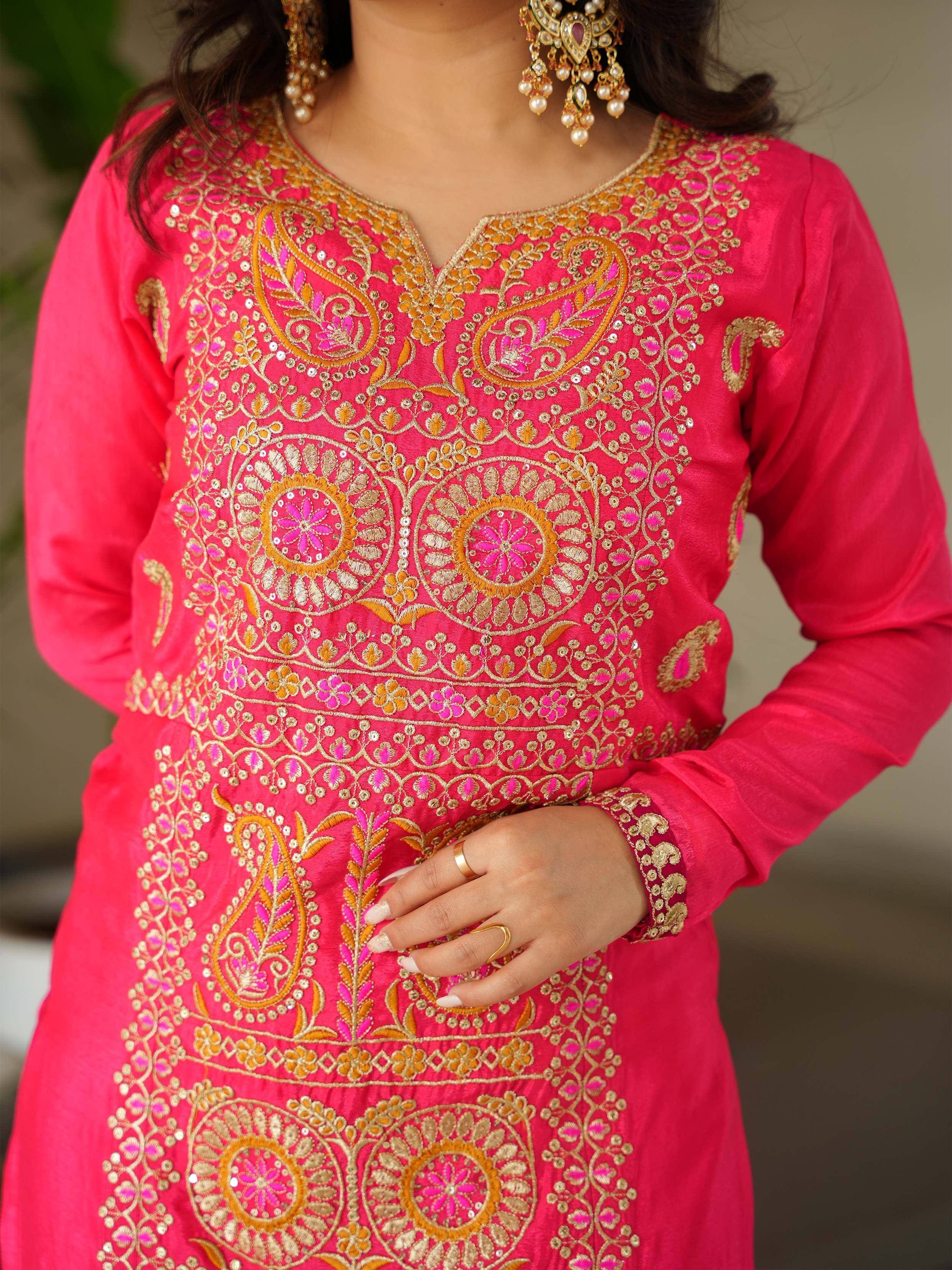 Impressive Pink Embroidered Chinon Festival Wear Salwar Kameez