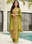 Awesome Green Embroidered Chinon Festival Wear Salwar Kameez