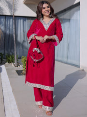 Impressive Pink Zari Embroidered Velvet Festival Wear Salwar Kameez