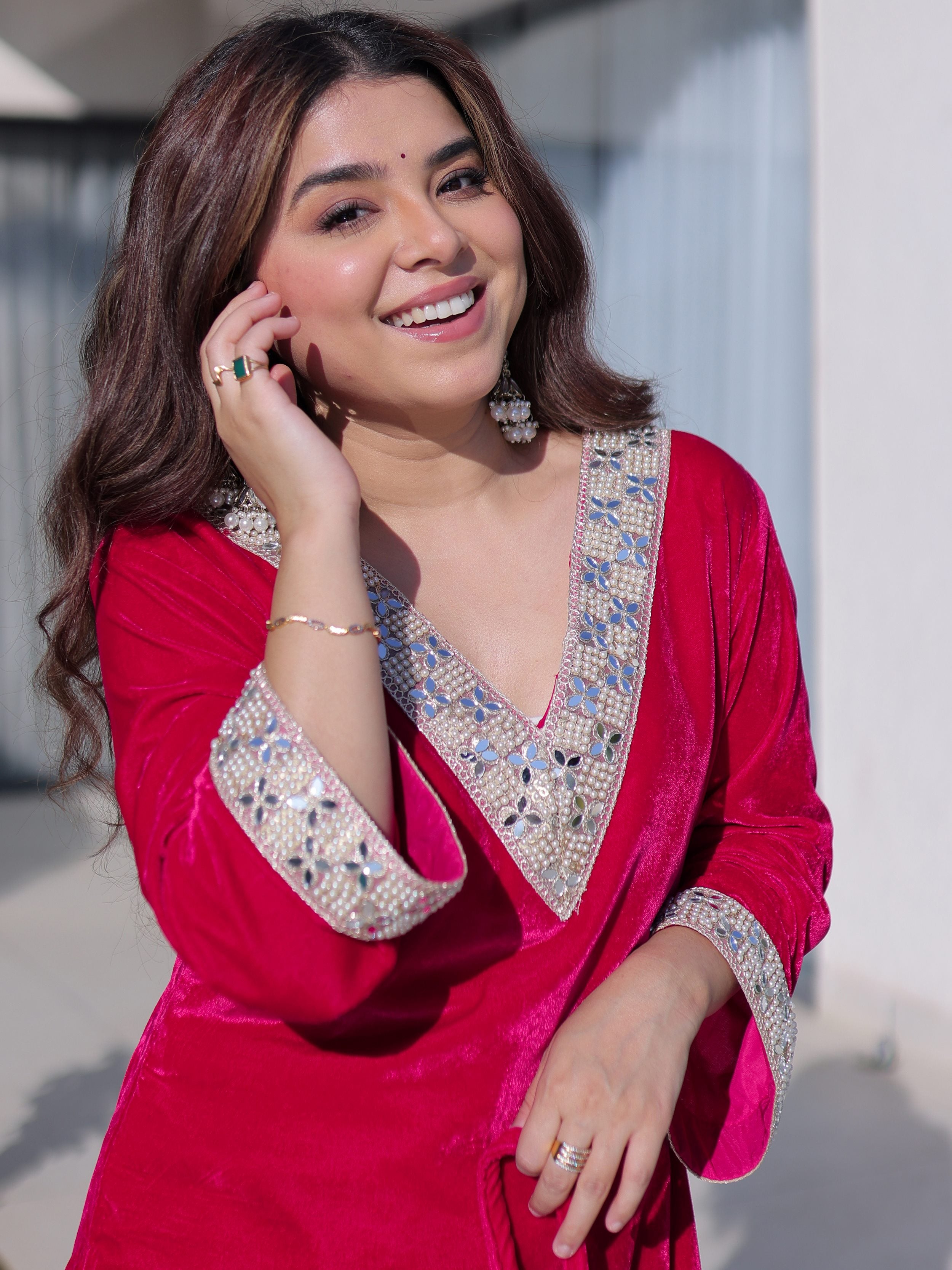 Impressive Pink Zari Embroidered Velvet Festival Wear Salwar Kameez