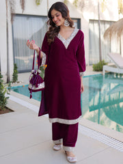 Stylish Wine Zari Embroidered Velvet Wedding Wear Salwar Kameez