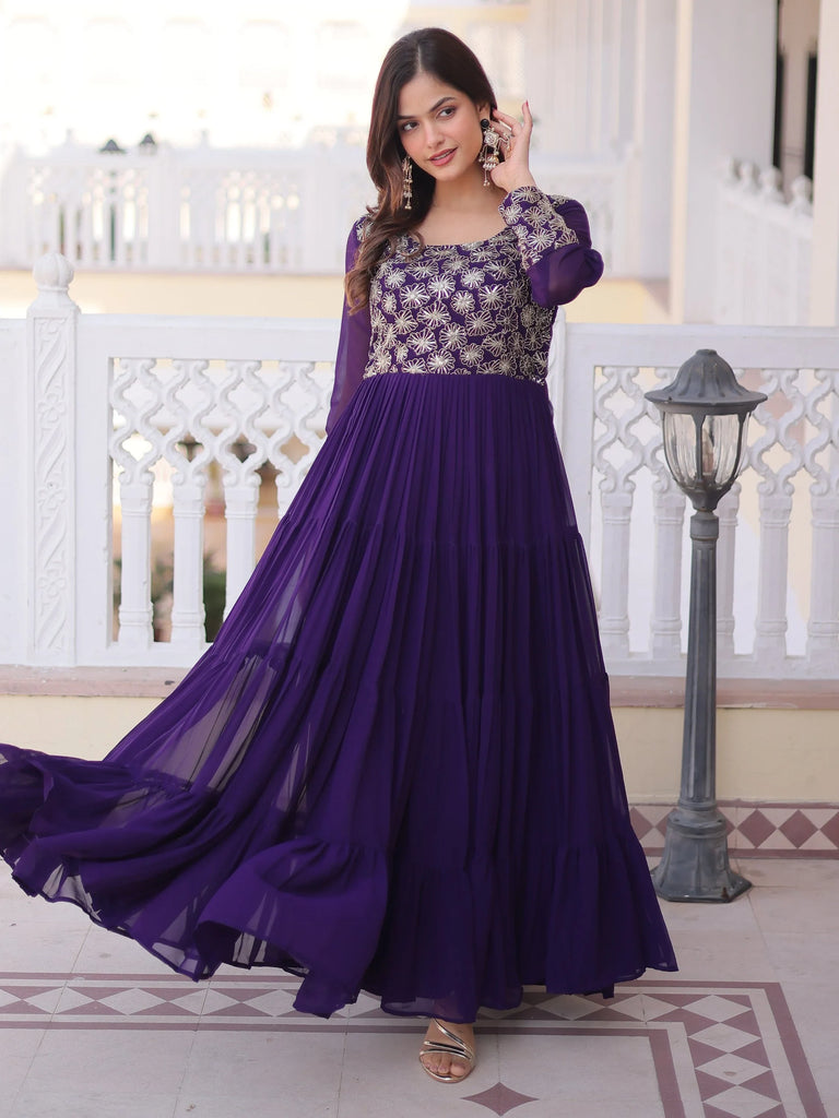 Stunning Purple Sequins Georgette Function Wear Gown