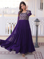 Stunning Purple Sequins Georgette Function Wear Gown