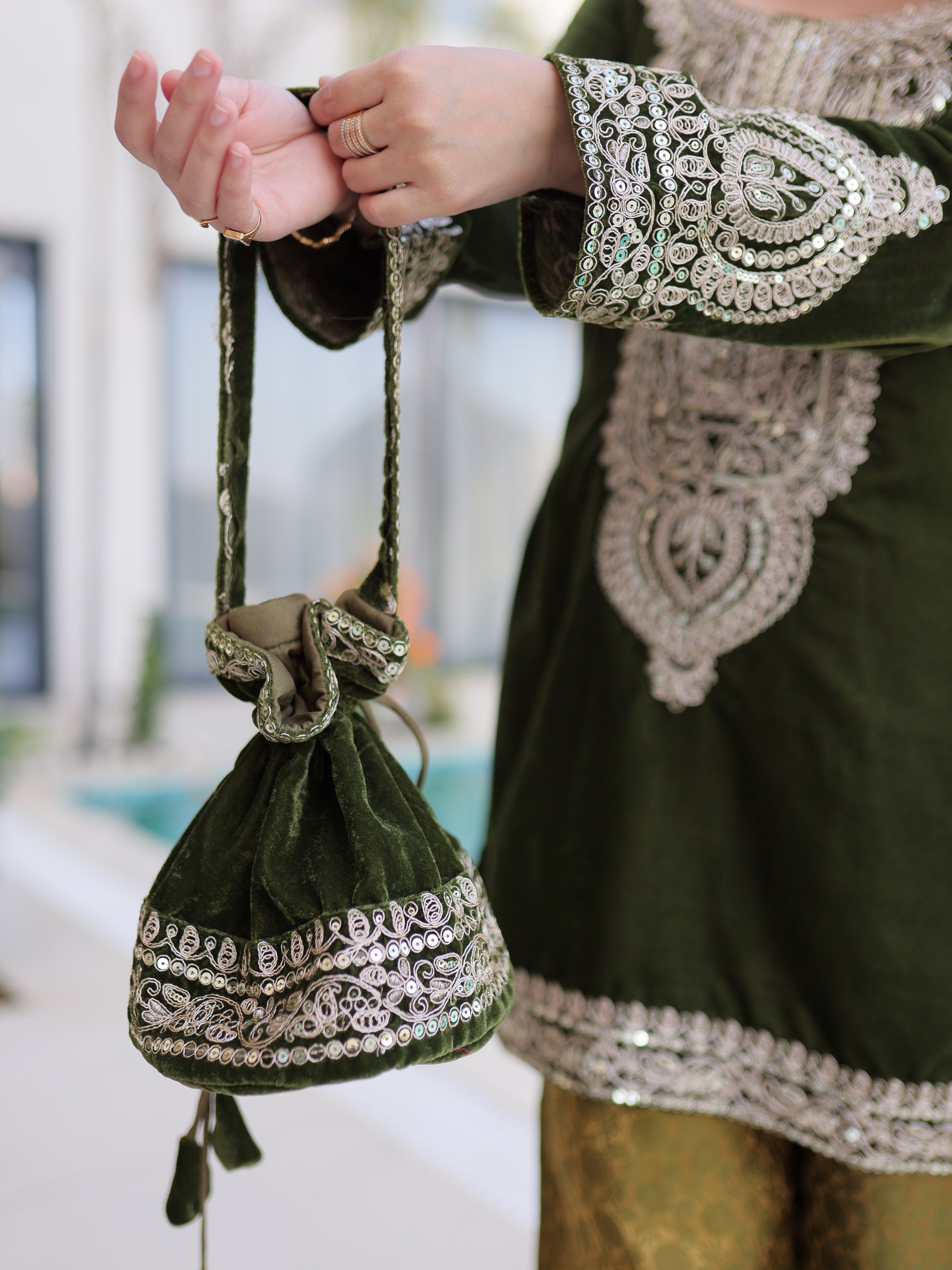 Attractive Green Embroidered Velvet Festival Wear Salwar Kameez