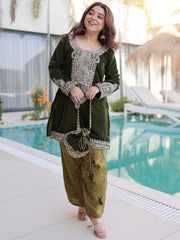 Attractive Green Embroidered Velvet Festival Wear Salwar Kameez