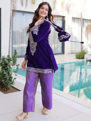 Awesome Blue Embroidered Velvet Function Wear Salwar Kameez