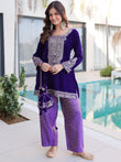 Awesome Blue Embroidered Velvet Function Wear Salwar Kameez