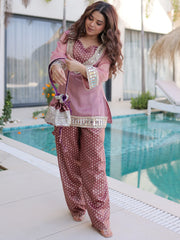 Fantastic Pink Mirror Work Organza Festival Wear Top With Palazzo