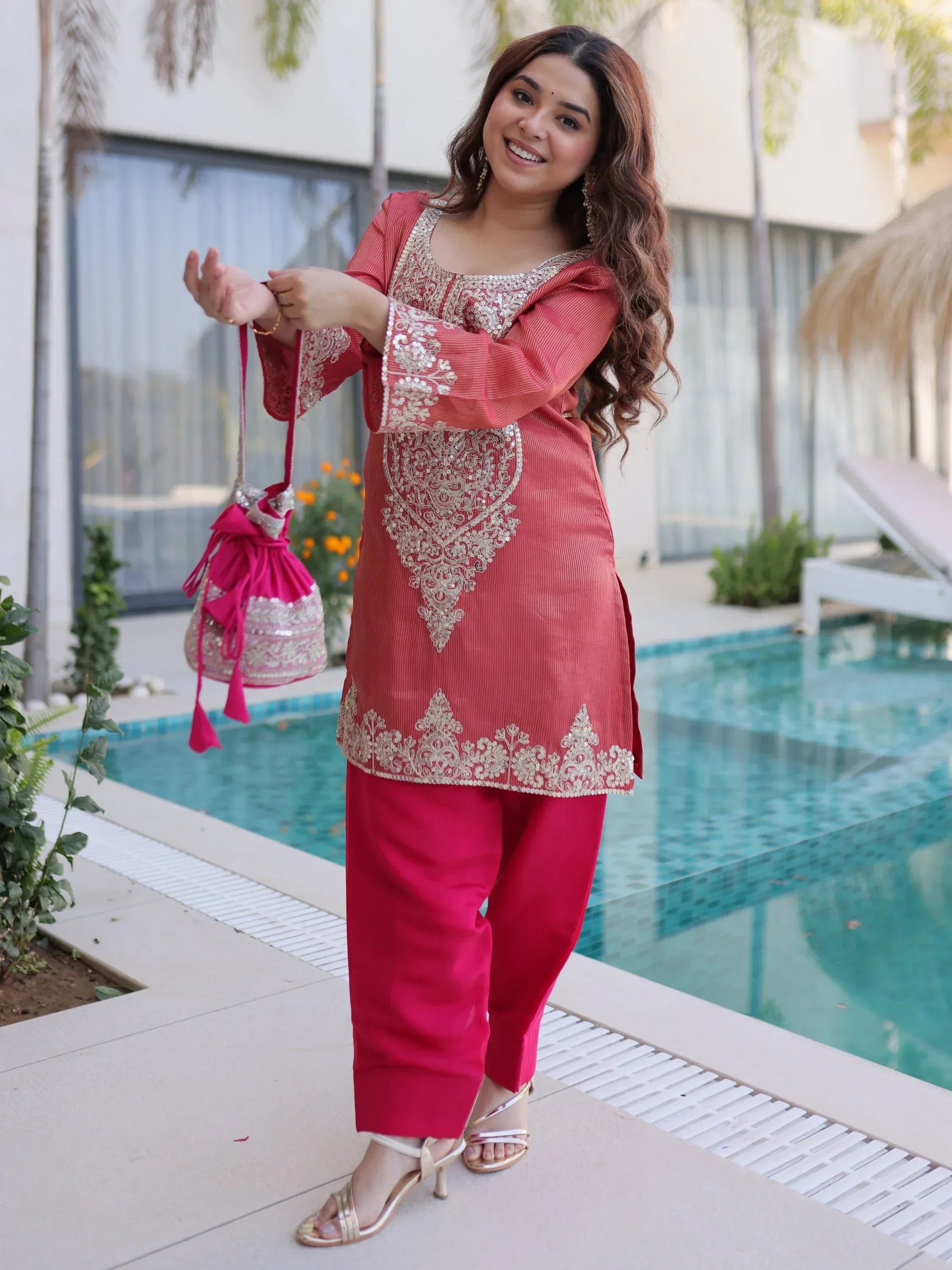 Mesmerizing Red Coding Work Viscose Marriage Wear Salwar Kameez