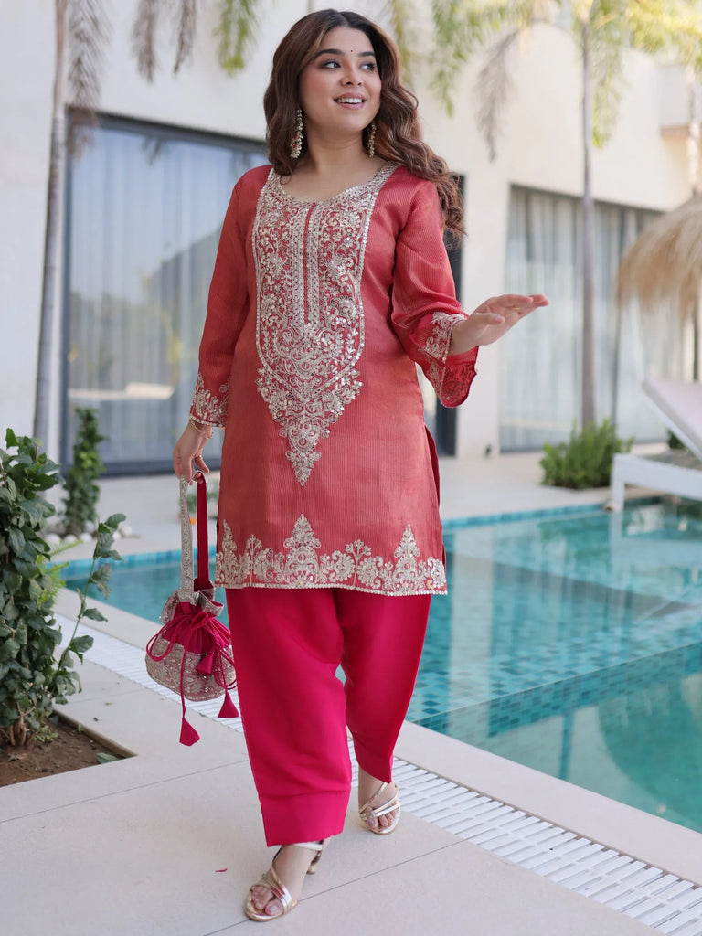 Mesmerizing Red Coding Work Viscose Marriage Wear Salwar Kameez
