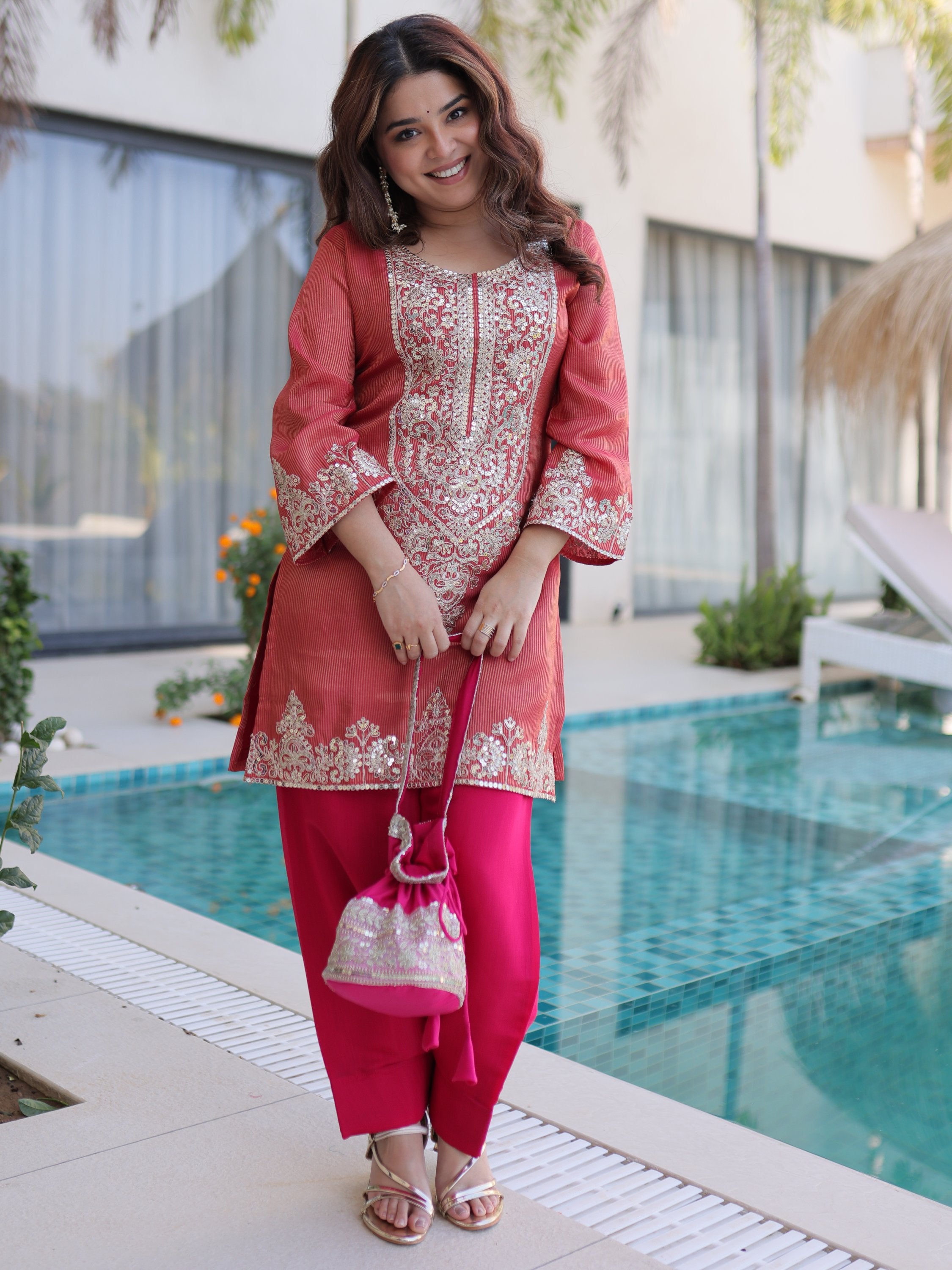 Mesmerizing Red Coding Work Viscose Marriage Wear Salwar Kameez