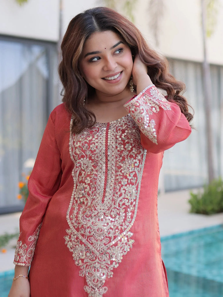 Mesmerizing Red Coding Work Viscose Marriage Wear Salwar Kameez