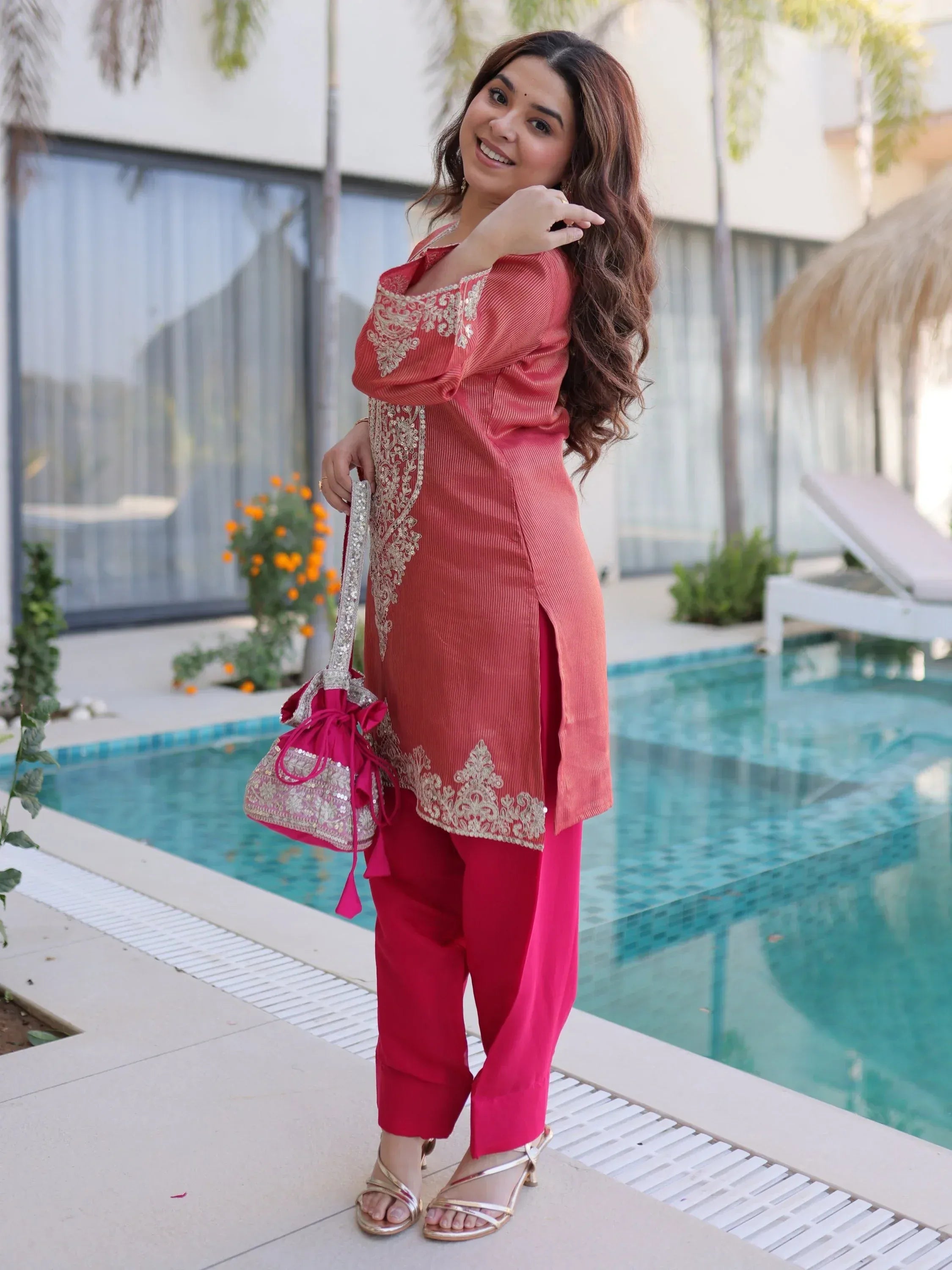 Mesmerizing Red Coding Work Viscose Marriage Wear Salwar Kameez