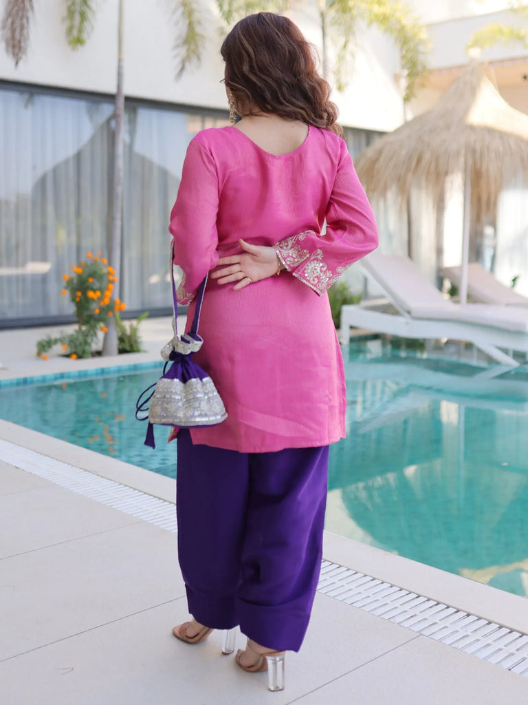 Alluring Pink Zari Work Viscose Traditional Salwar Kameez