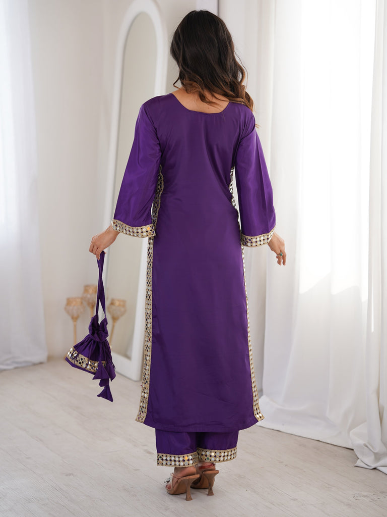 Awesome Purple Laced Work Crepe Festive Wear Kurti With Pant