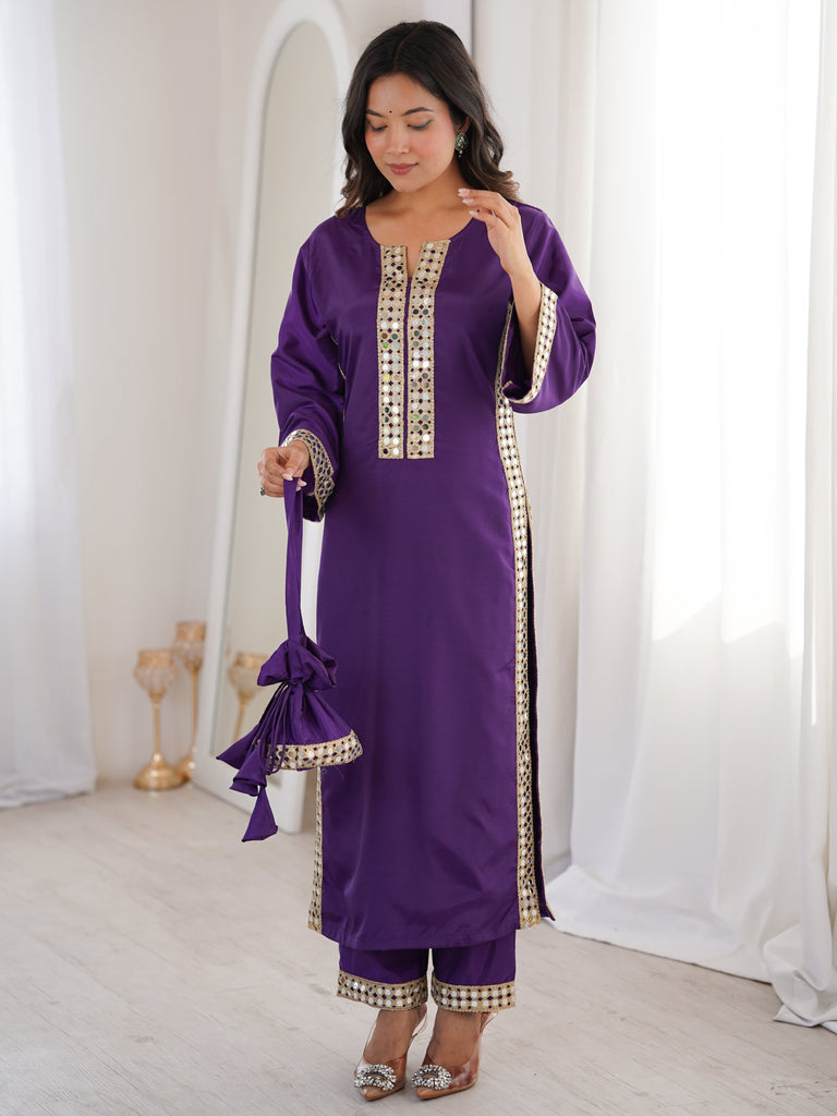 Awesome Purple Laced Work Crepe Festive Wear Kurti With Pant