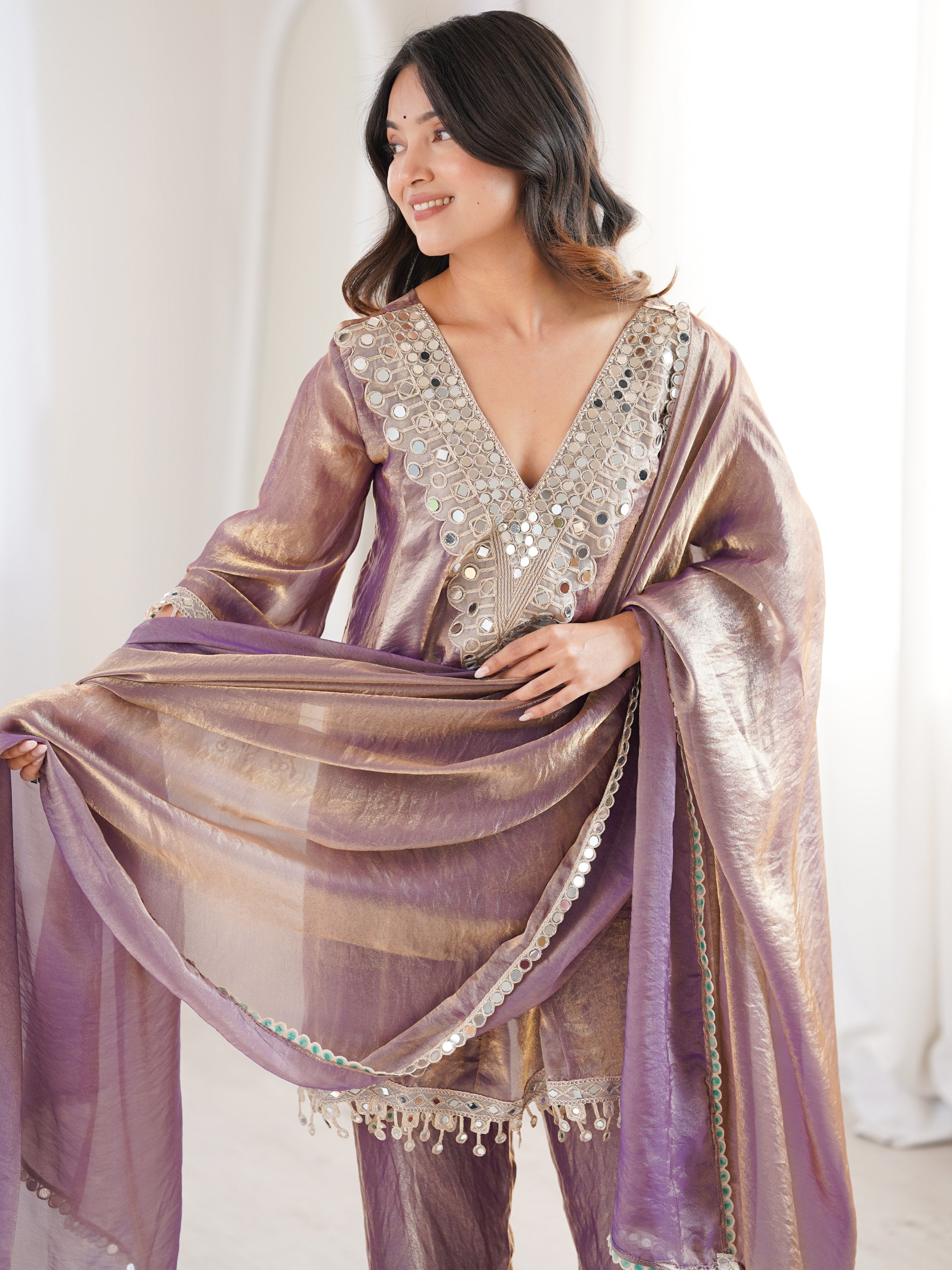 Stunning Purple Coding Work Silk Eid Special Pant Suit With Dupatta