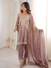 Stunning Purple Coding Work Silk Eid Special Pant Suit With Dupatta