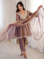 Stunning Purple Coding Work Silk Eid Special Pant Suit With Dupatta
