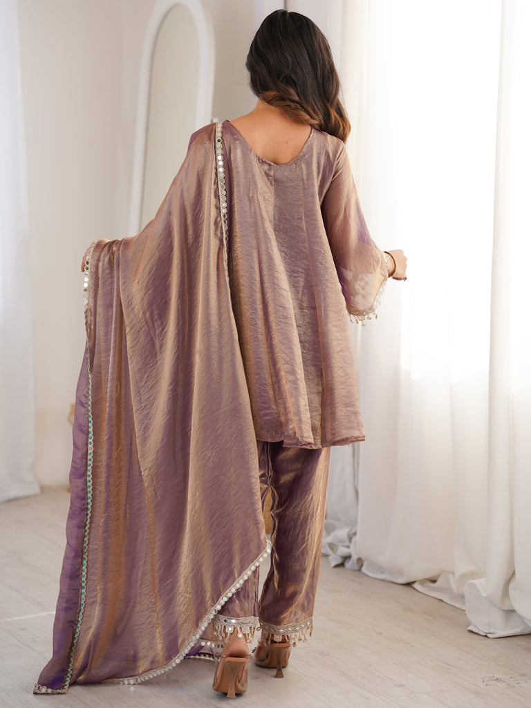 Stunning Purple Coding Work Silk Eid Special Pant Suit With Dupatta