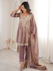 Stunning Purple Coding Work Silk Eid Special Pant Suit With Dupatta