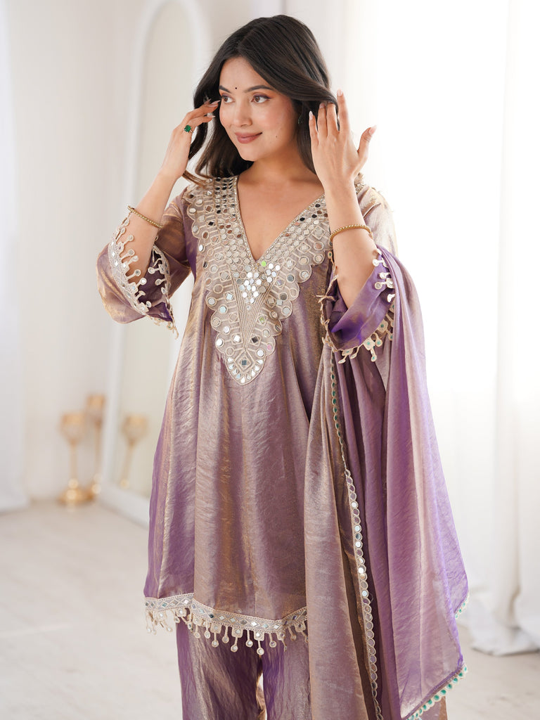 Stunning Purple Coding Work Silk Eid Special Pant Suit With Dupatta