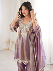 Stunning Purple Coding Work Silk Eid Special Pant Suit With Dupatta