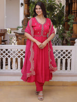 Attractive Pink Bead Work Chanderi Wedding Wear Anarkali Suit