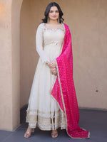 Impressive Pink Lace Work Silk Wedding Wear Gown With Dupatta