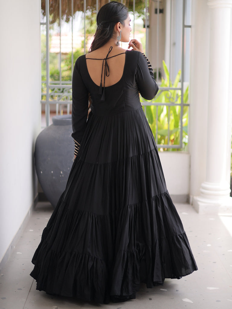 Dazzling Black Gamthi Work Rayon Navratri Wear Gown