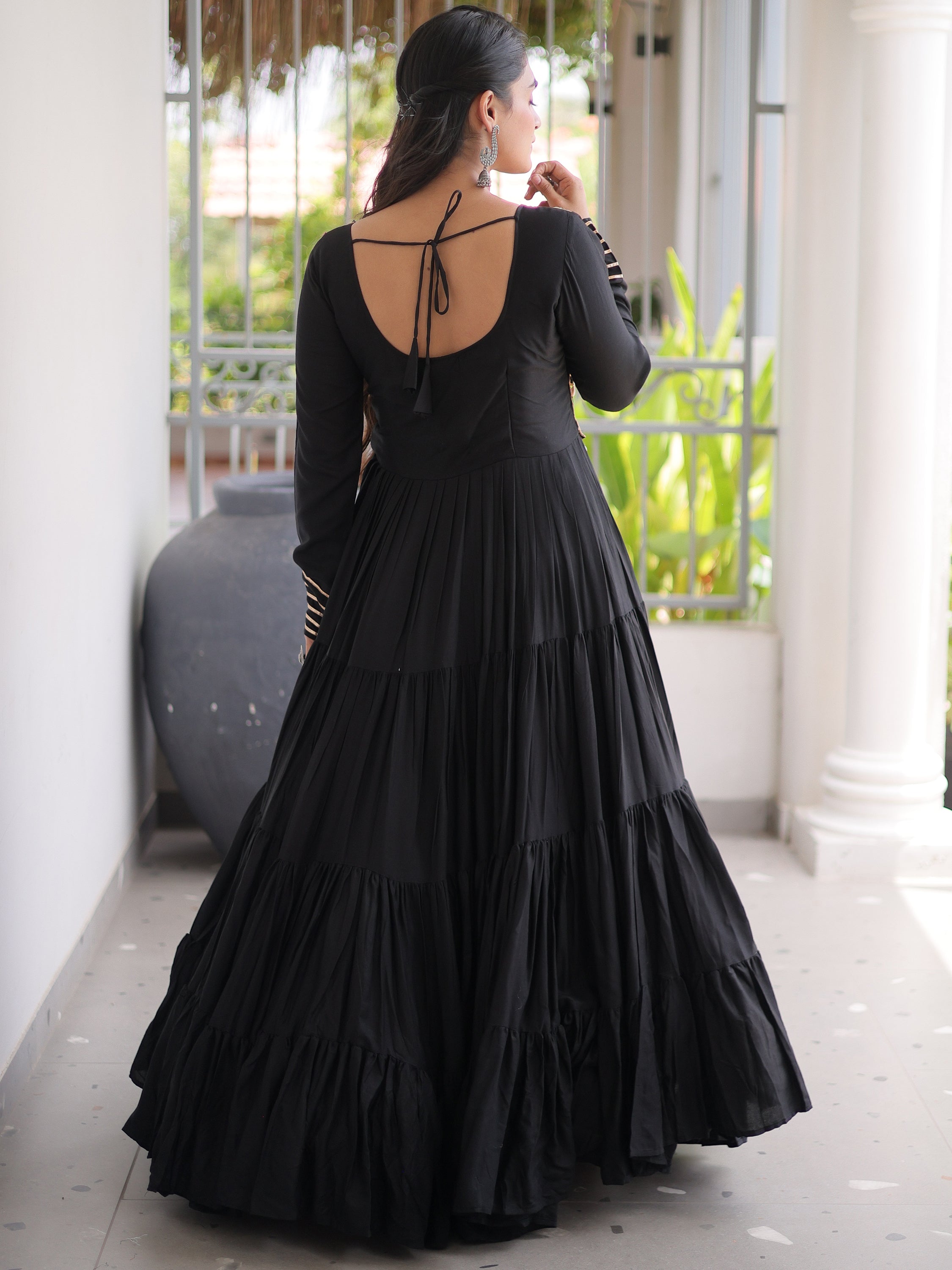 Dazzling Black Gamthi Work Rayon Navratri Wear Gown