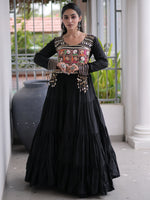 Dazzling Black Gamthi Work Rayon Navratri Wear Gown