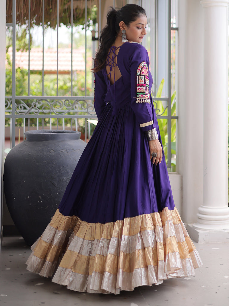 Marvelous Purple Thread Work Rayon Navratri Special Gown