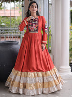 Charming Rust Orange Gamthi Work Rayon Festive Wear Gown