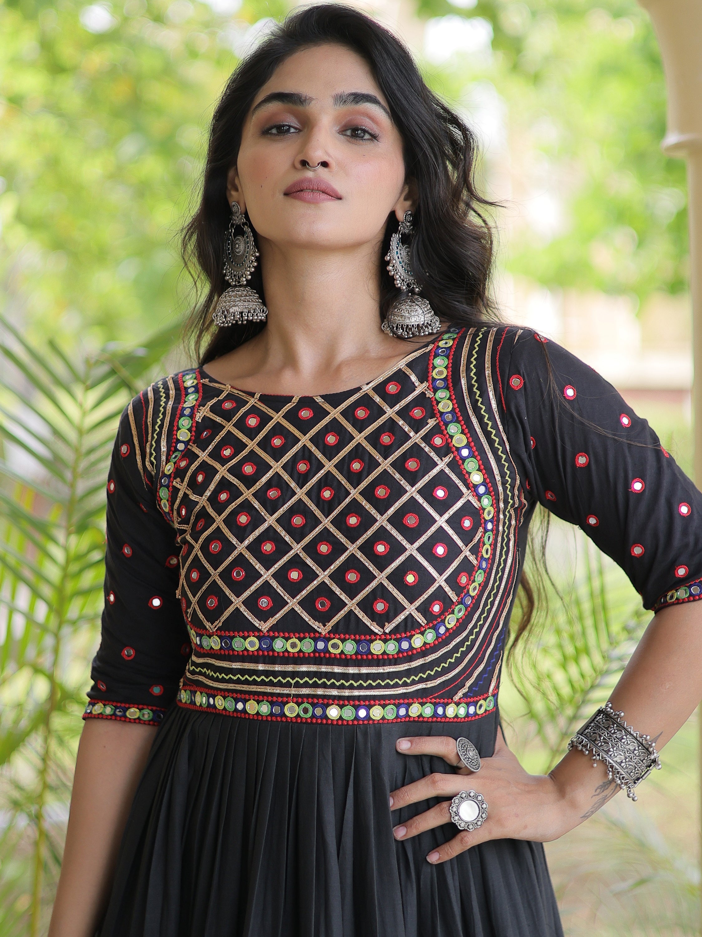 Beautiful Black Gota Laced Cotton Navratri Special Gown