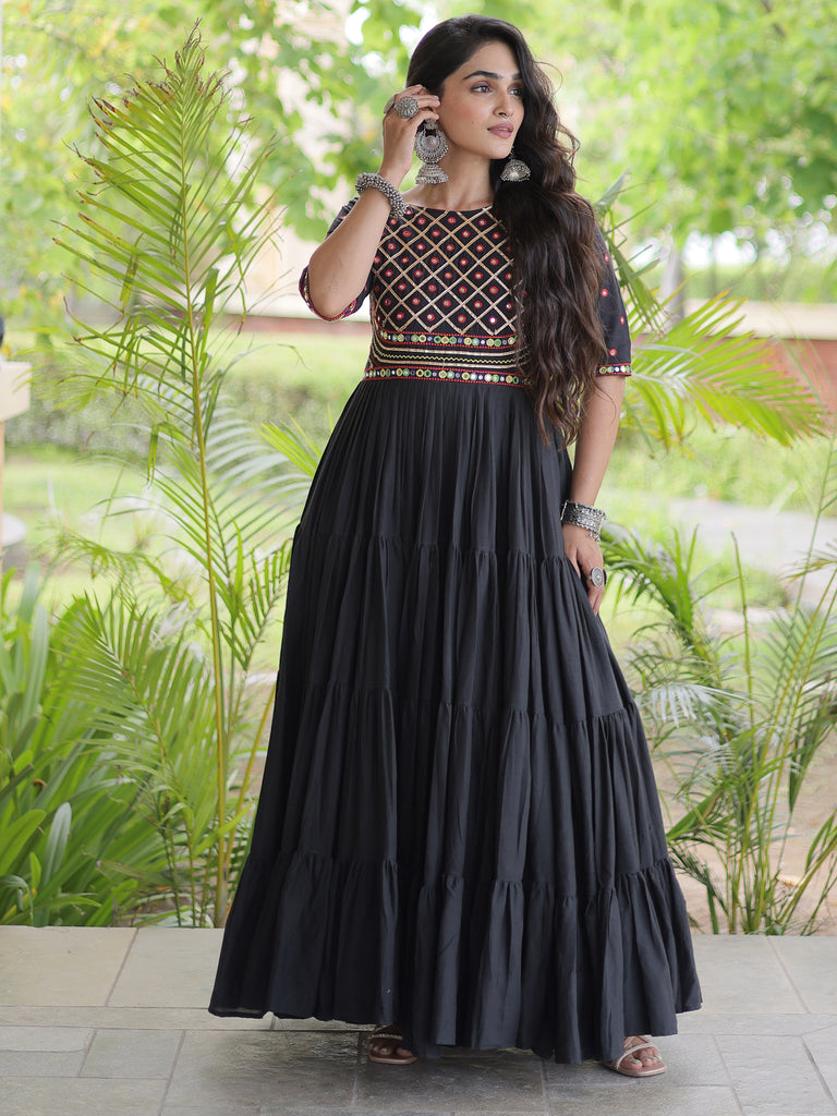 Beautiful Black Gota Laced Cotton Navratri Special Gown