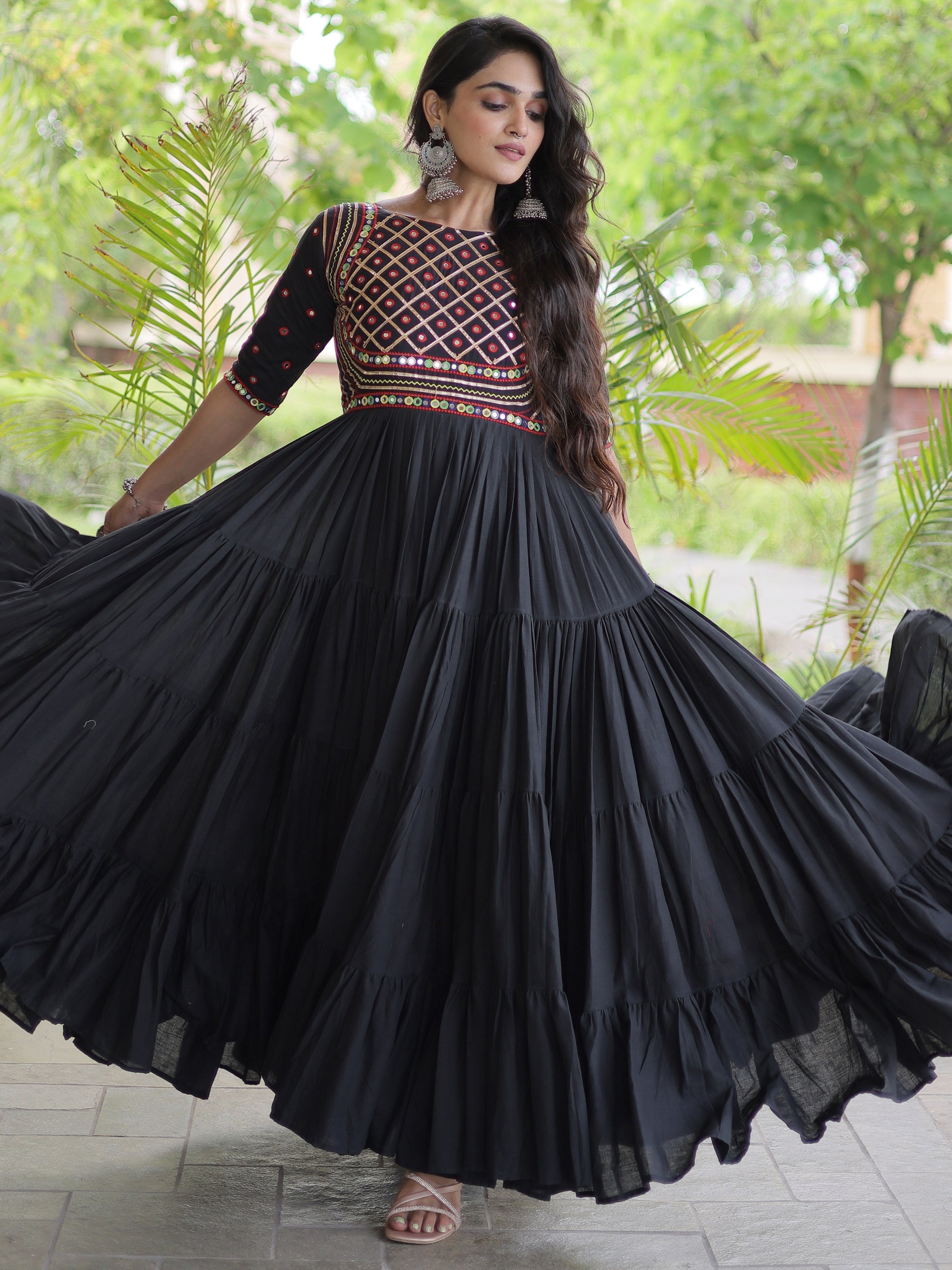 Beautiful Black Gota Laced Cotton Navratri Special Gown