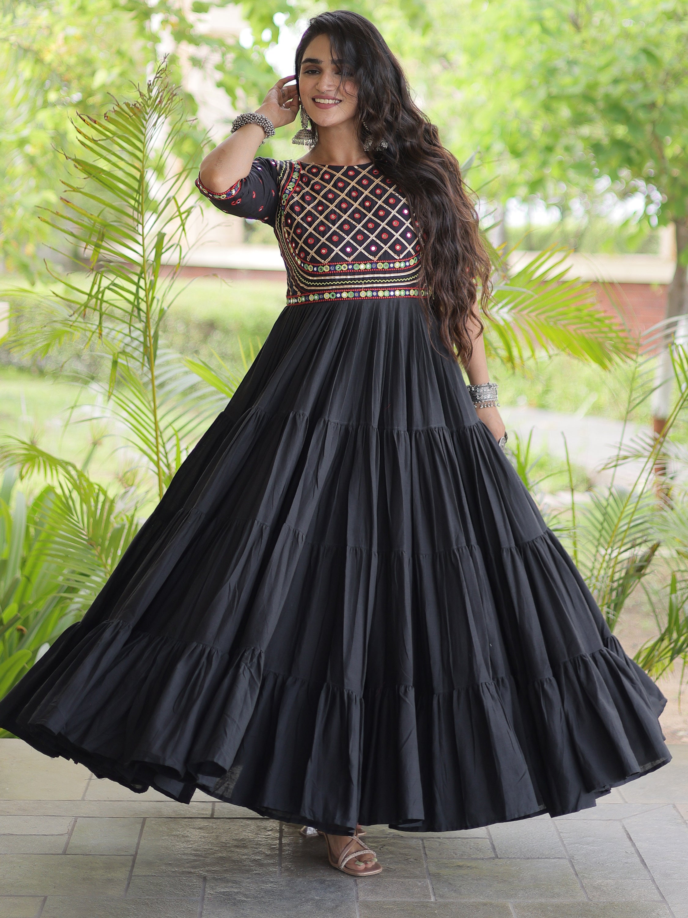 Beautiful Black Gota Laced Cotton Navratri Special Gown