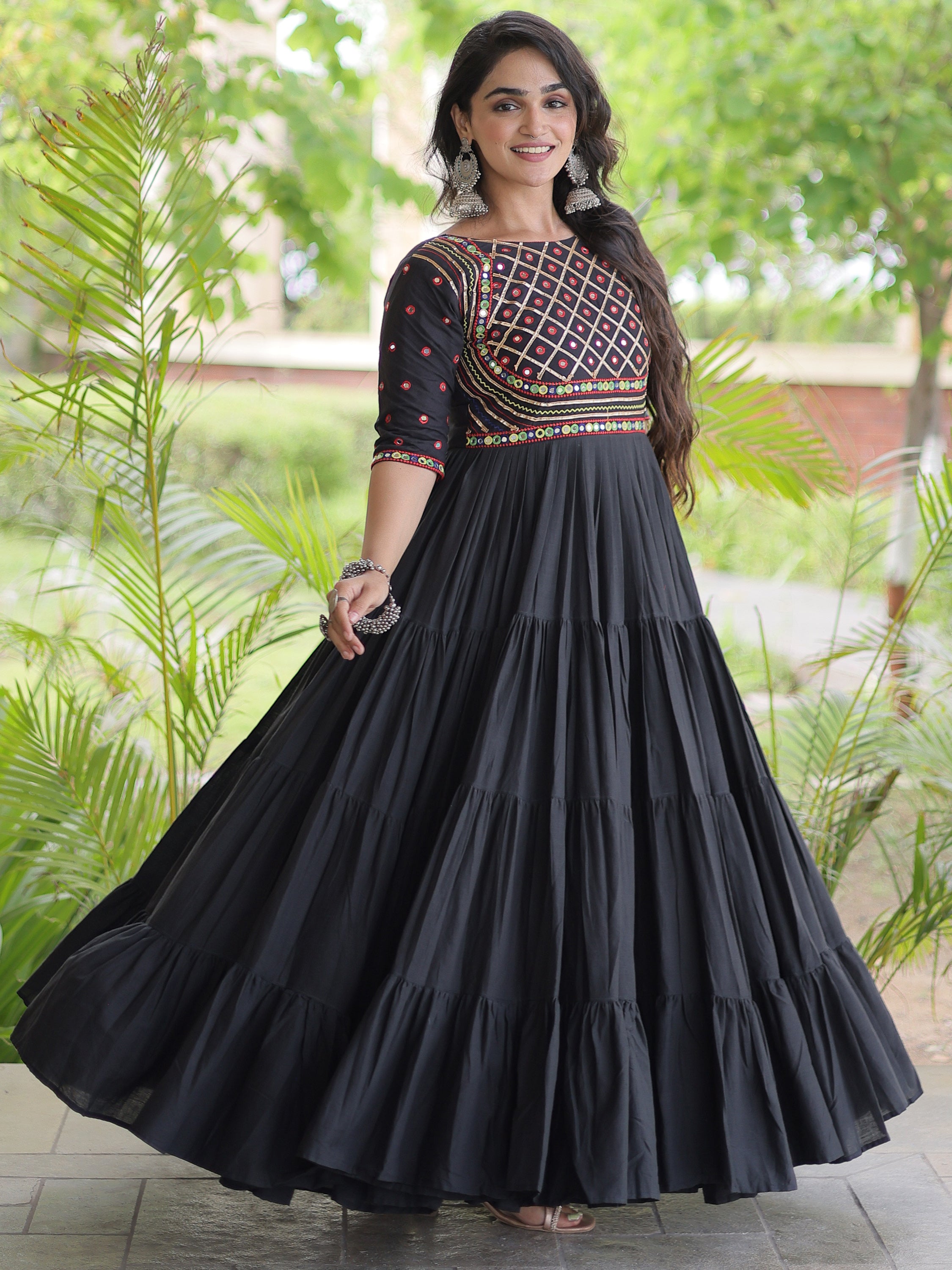 Beautiful Black Gota Laced Cotton Navratri Special Gown