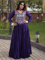 Alluring Purple Gota Laced Rayon Navratri Special Gown With Blouse