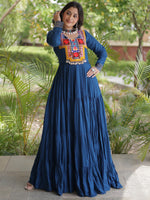 Amazing Rama Blue Gamthi Work Rayon Navratri Special Gown