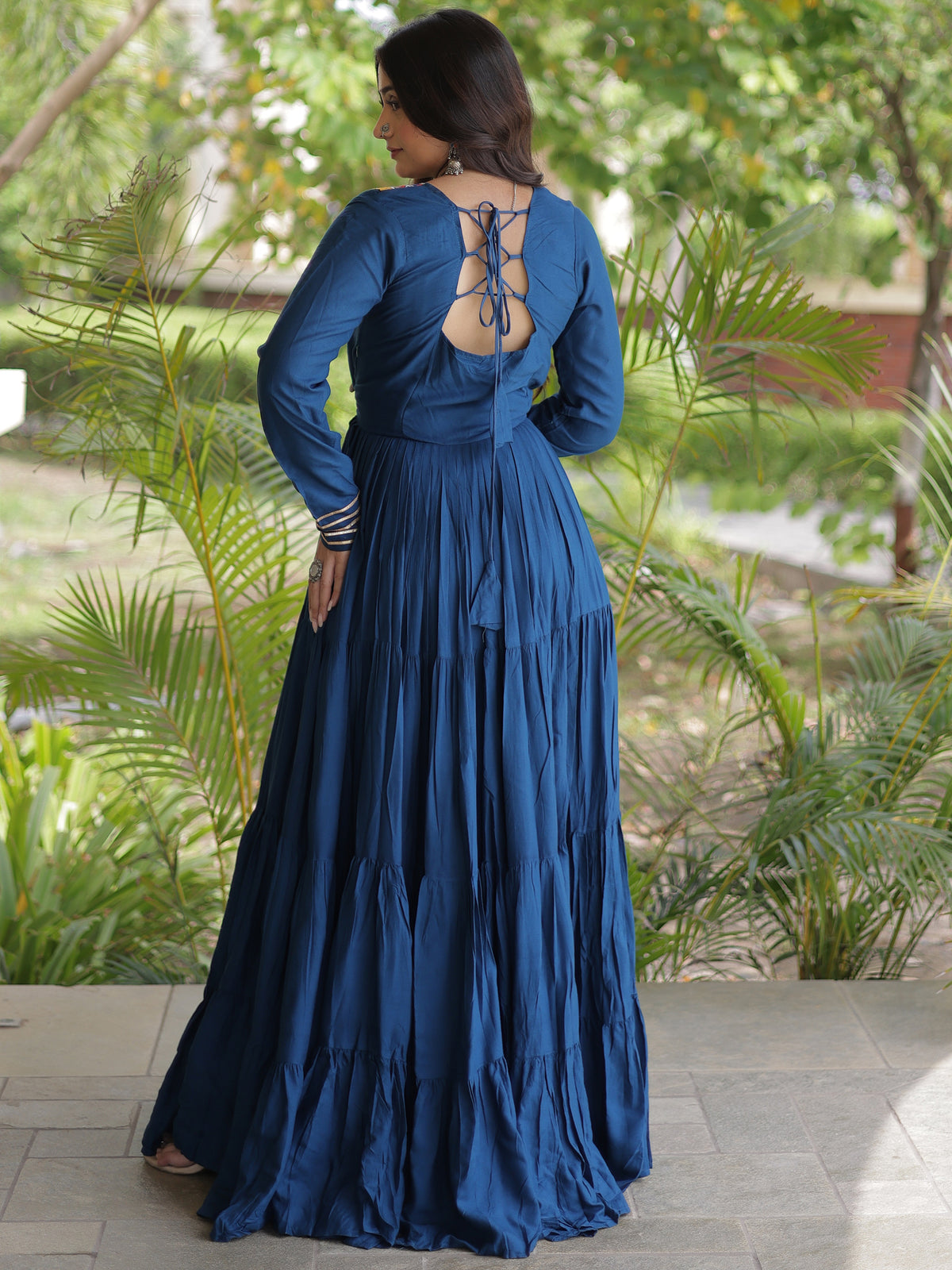 Amazing Rama Blue Gamthi Work Rayon Navratri Special Gown